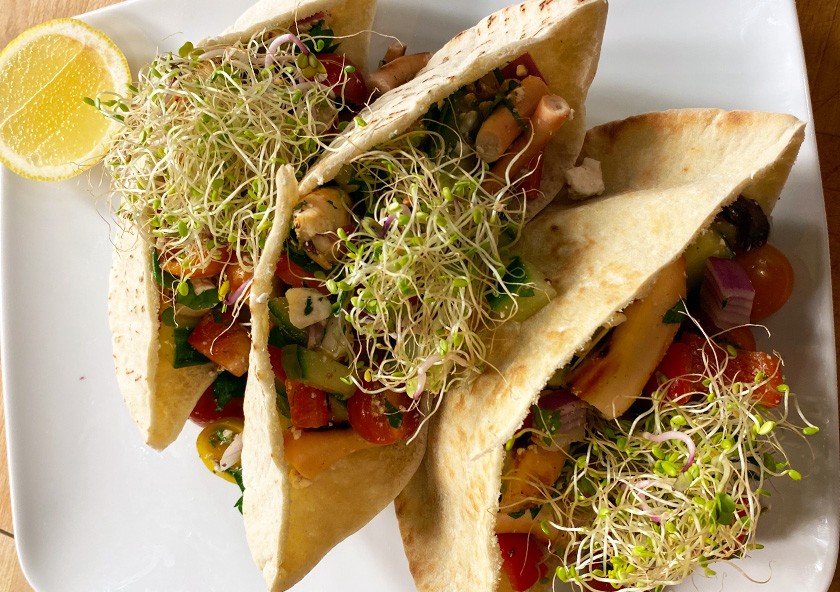 Octopus Pita with Summer Mediterranean Salad