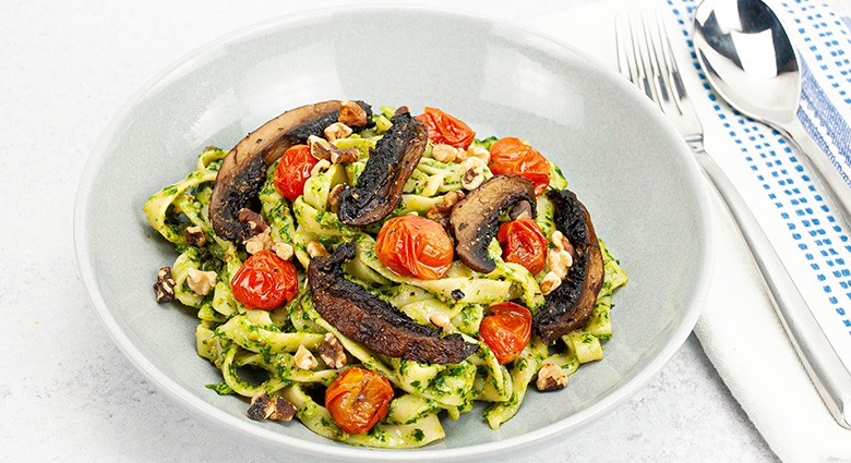 Kale Pesto Protein Pasta with Grilled Portobello